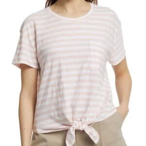 Caslon Crewneck Front Tie Top - Pink Lotus Size XS